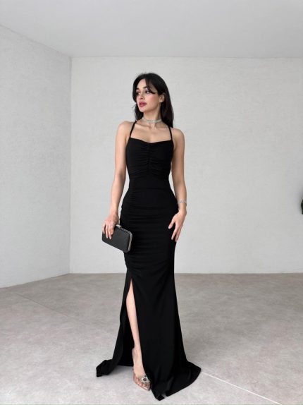 Siyah Drapeli Maxi MARİO Elbise