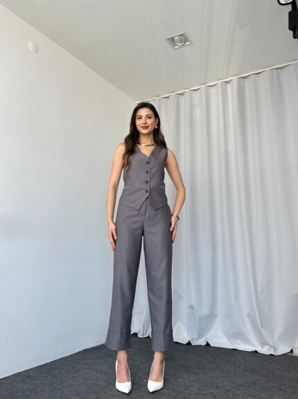 Füme Double Paça Pantolon-Yelek takım