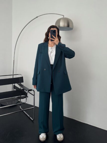 Peralt Petrol Koton Kumaş Blazer Takım